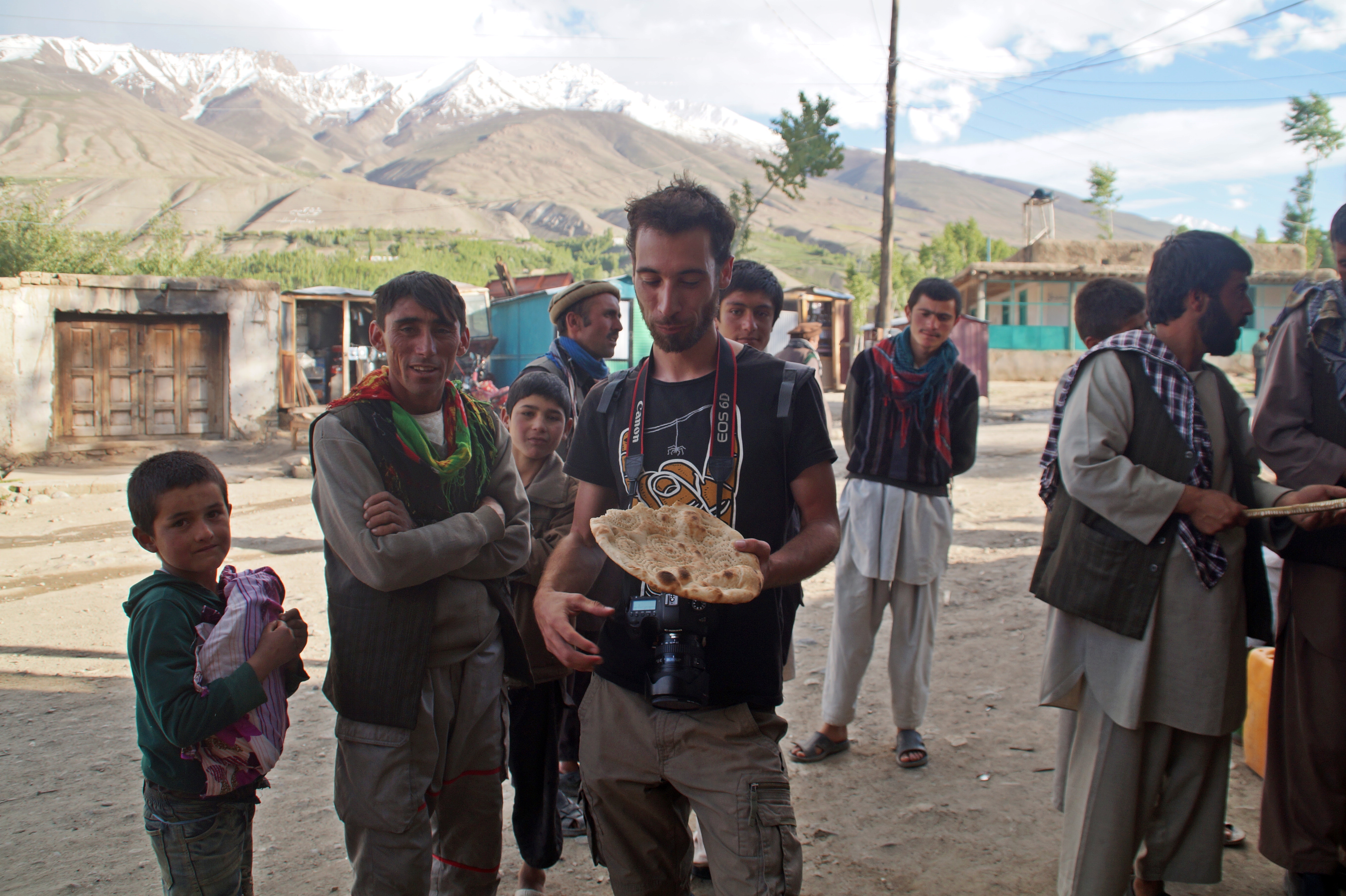 Steve was the center of attention while eating his traditional Afghan flatbread in Sultan Eshkashim