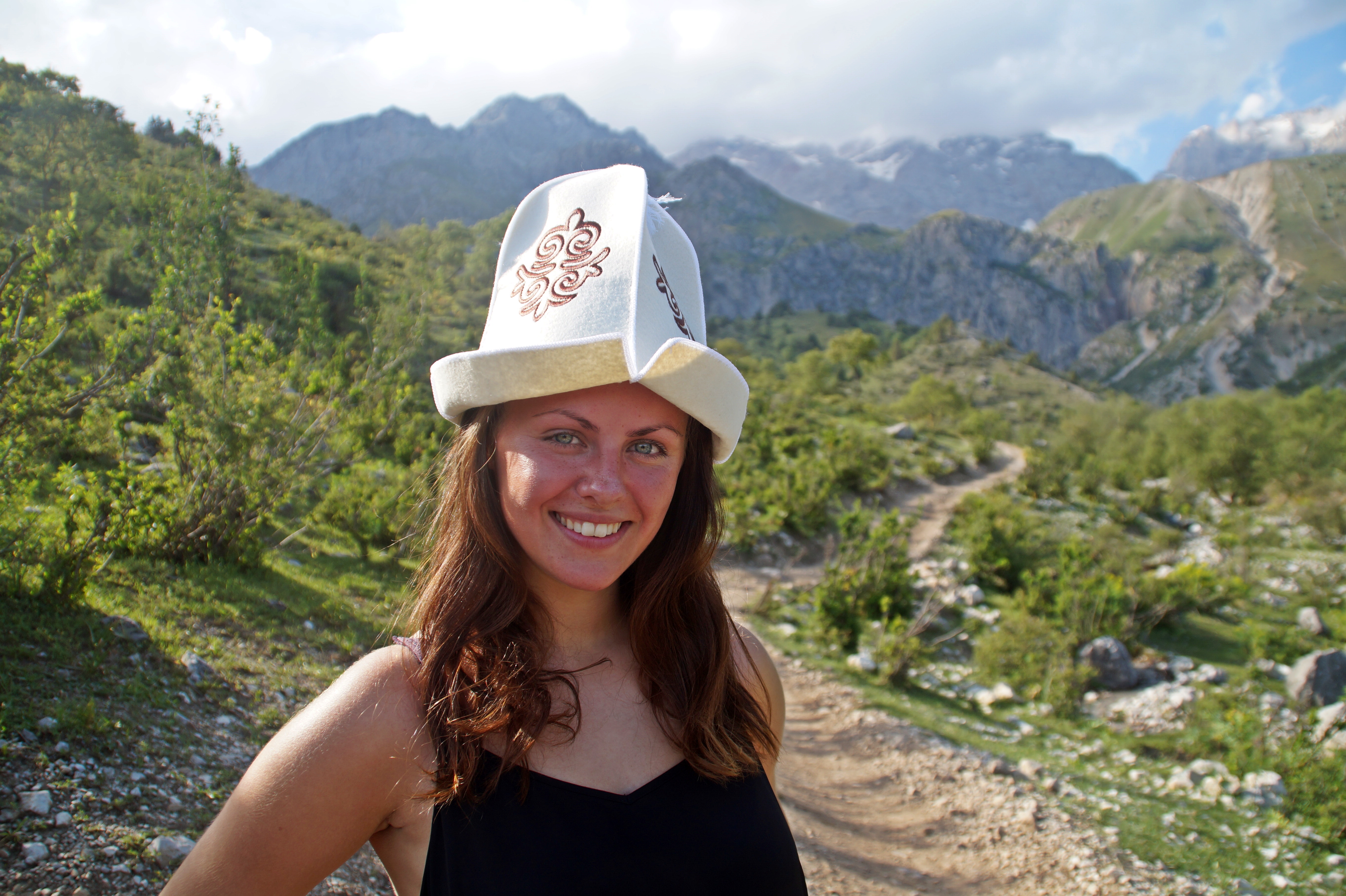 Me with my new Kyrg hat in Arslanbob, Kyrgyzstan