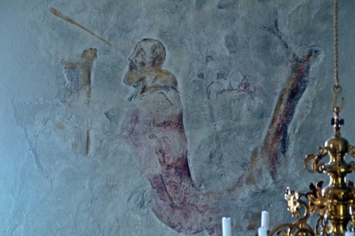 Ancient murals on the walls inside Geta Church