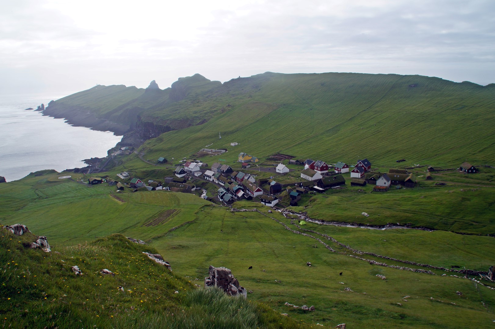 Arriving in Mykines Bygd at the end of the hike