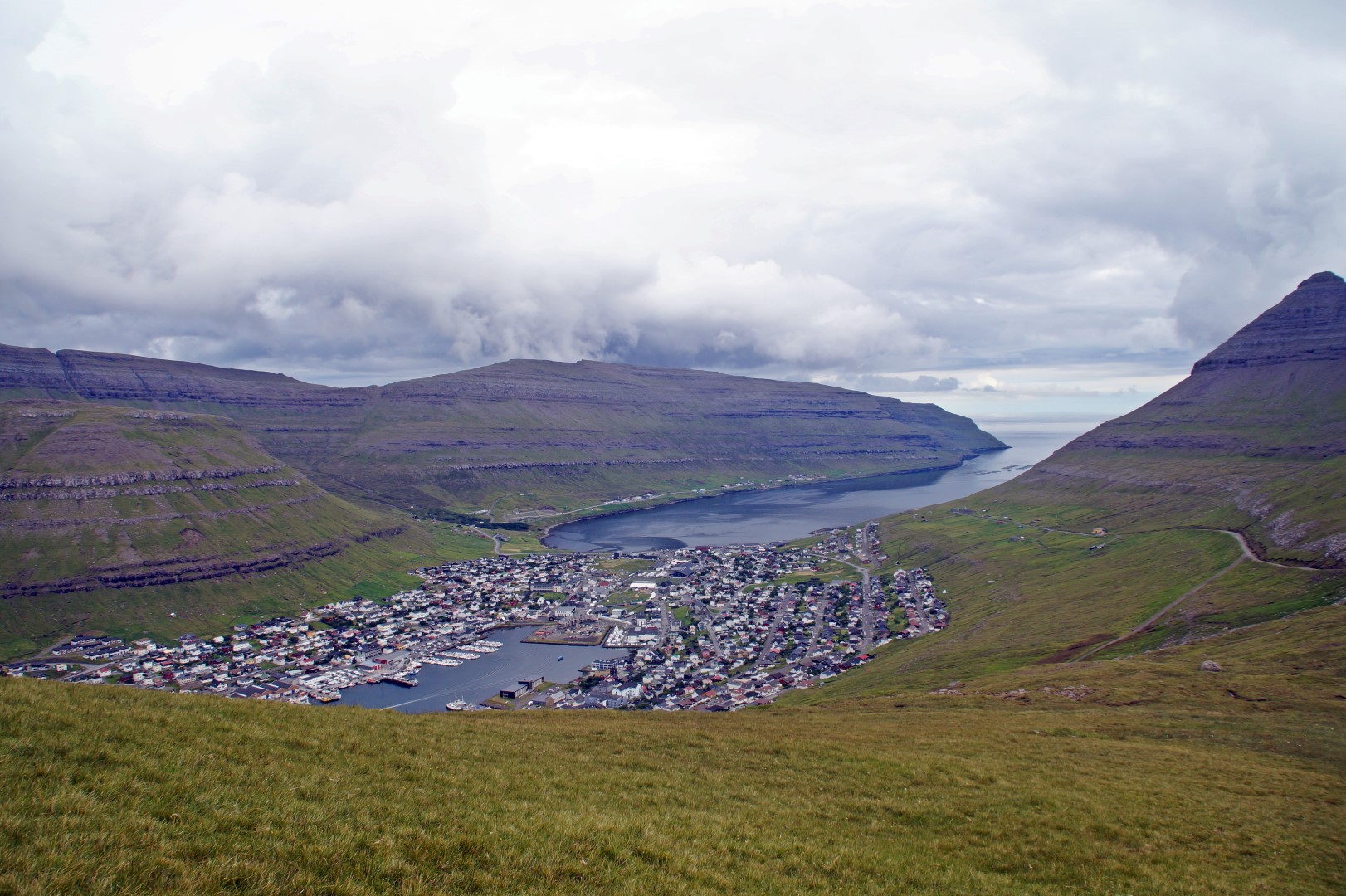 View of Klaksvík at the beginning of the hike